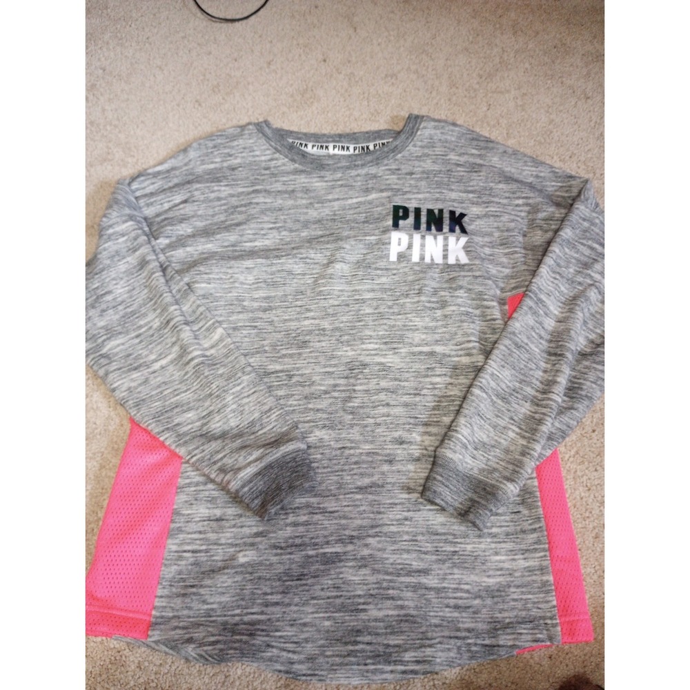 Victorias Secret PINK Sweater Womens Xs Long Sleeve Pullover Gray Pink Oversized